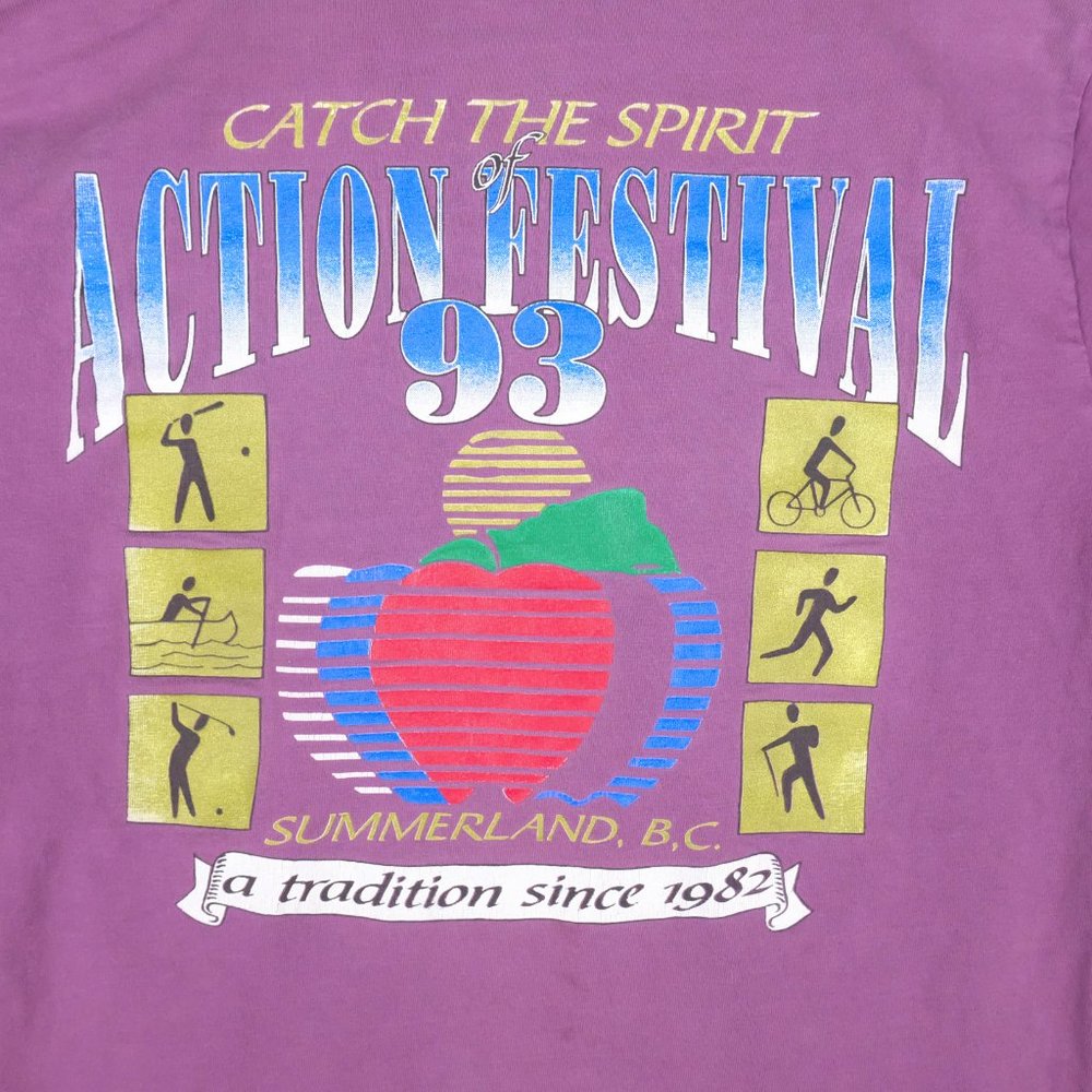 Vintage T Shirt Womens Small Purple Short Sleeve Crew Sporty Festival Summer 90s - Picture 2 of 11